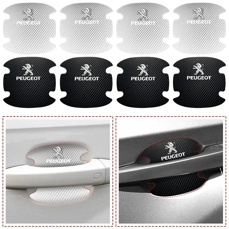 4PCS Car Door Handle Protection Sticker Emblem Car Styling For Peugeot 206 308 307 208 207 3008 2008 508 407 301 406 408 607