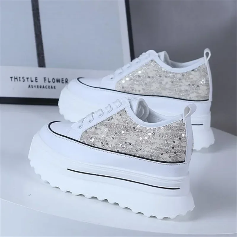 

Women's Sneakers Spring autumn Sequined Casual Shoes Women Platform Heels Wedges Height Increasing Vulcanized Shoes 9cm