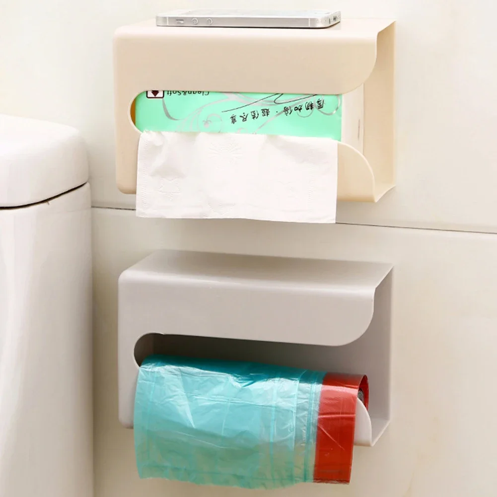 Wall-mounted Tissue Box Napkin Holders Self-adhesive Paper Towel Case Punch Free Removable Paper Box Space-saving Waterproof