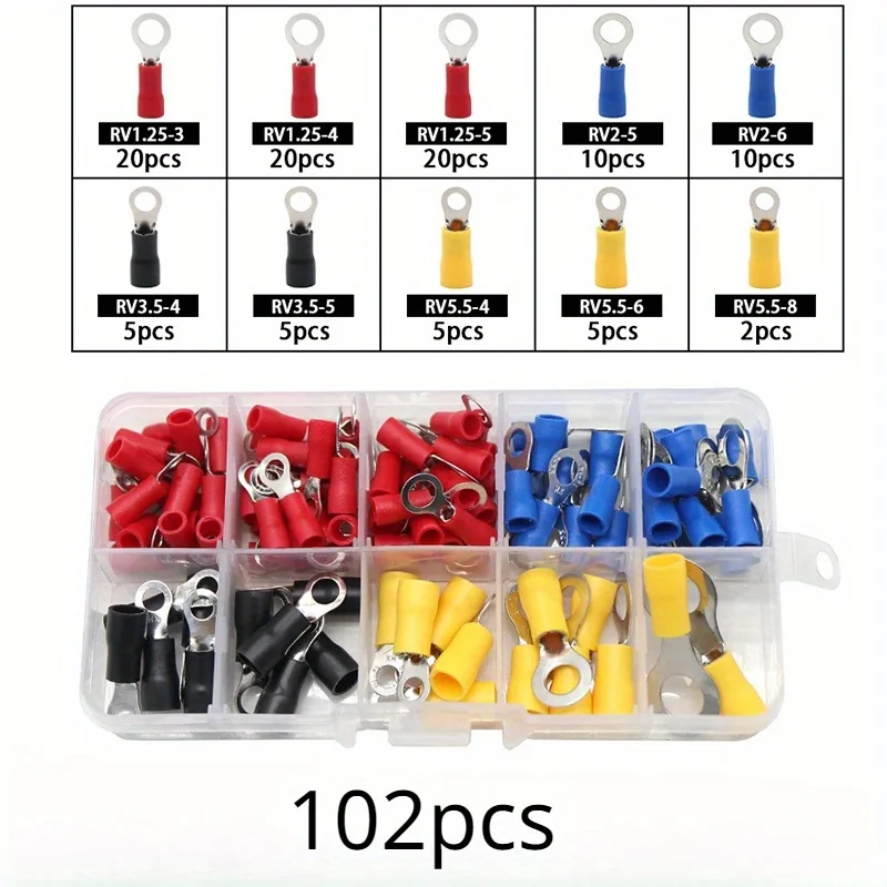 102pcs Universal Wire Connector Kit | Crimp Terminals Rivet Set Multi-Purpose Connection Set Copper Contact PVC Uncharged Power