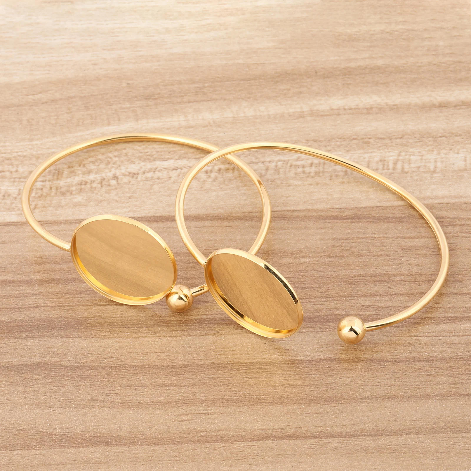 2pcs Fit 30mm Cabochon Bangle Bezel Settings Stainless Steel Gold Plated Cuff Bracelets Base Blanks For Jewelry Making view 5