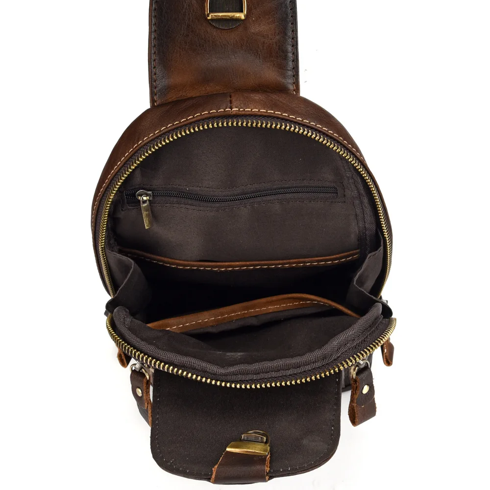 Genuine Leather Sling Rucksack Backpack Travel Knapsack Natural Skin High Quality Retro Men Shoulder Cross body Chest Bags