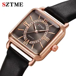 Trendy luxury square women's leather strap watch, delicate and simple Roman dial, fashionable women's leather watch