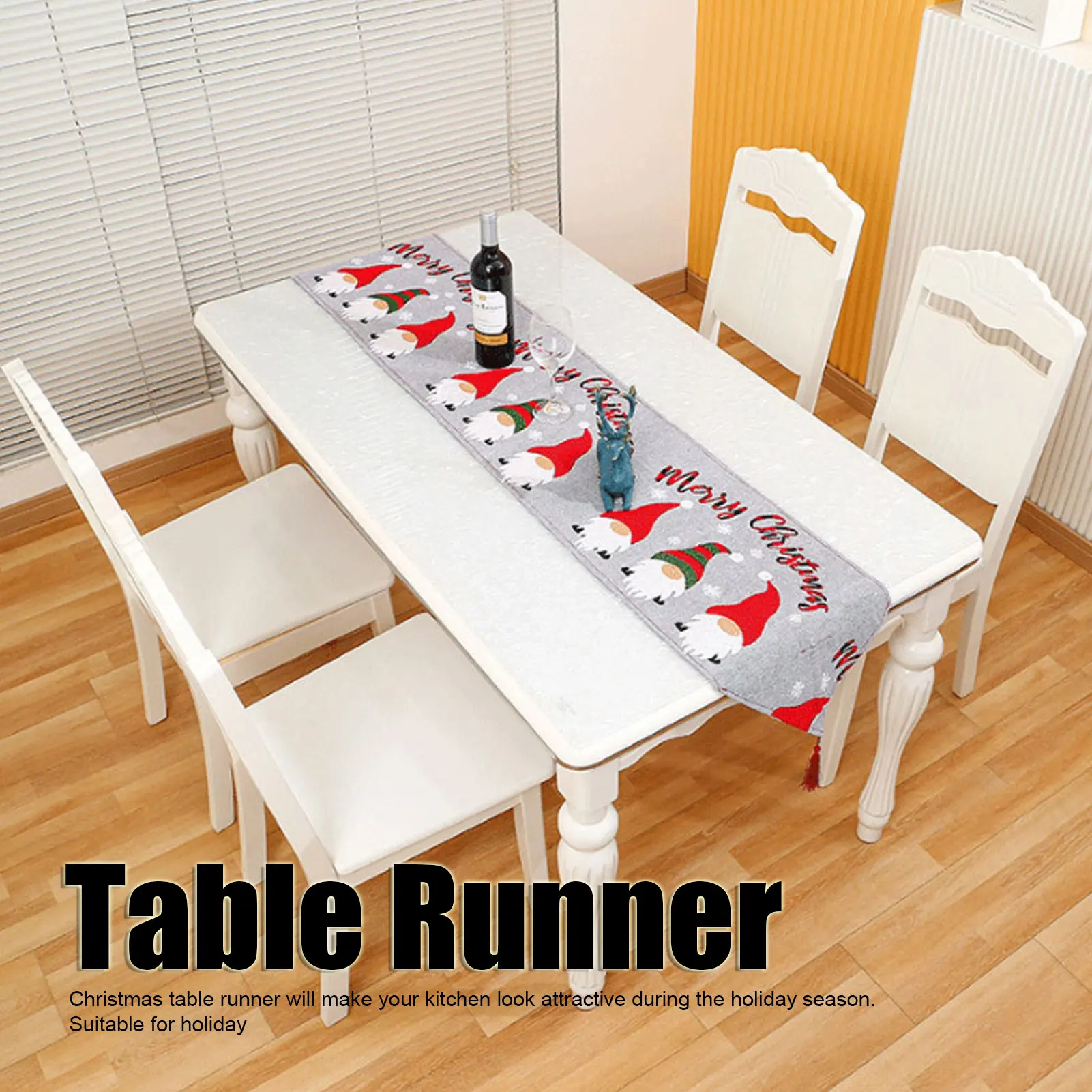 

Christmas Table Runner Reusable Washable 1.8m Long Knitted Fabric Table Runner Holiday For Home