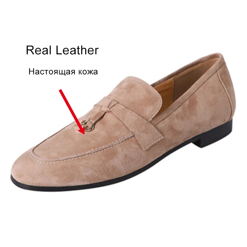 JOZHAMTA Size 34-40 Women Real Leather Flats Shoes Suede Tassels Low Heels Casual Loafers Slip On Soft Office Work Dress Shoes