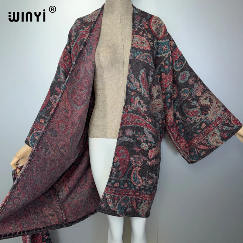 WINYI winter cardigan Africa muslim women clothes retro coats abaya poncho for women cape boho dress with belt holiday kaftan