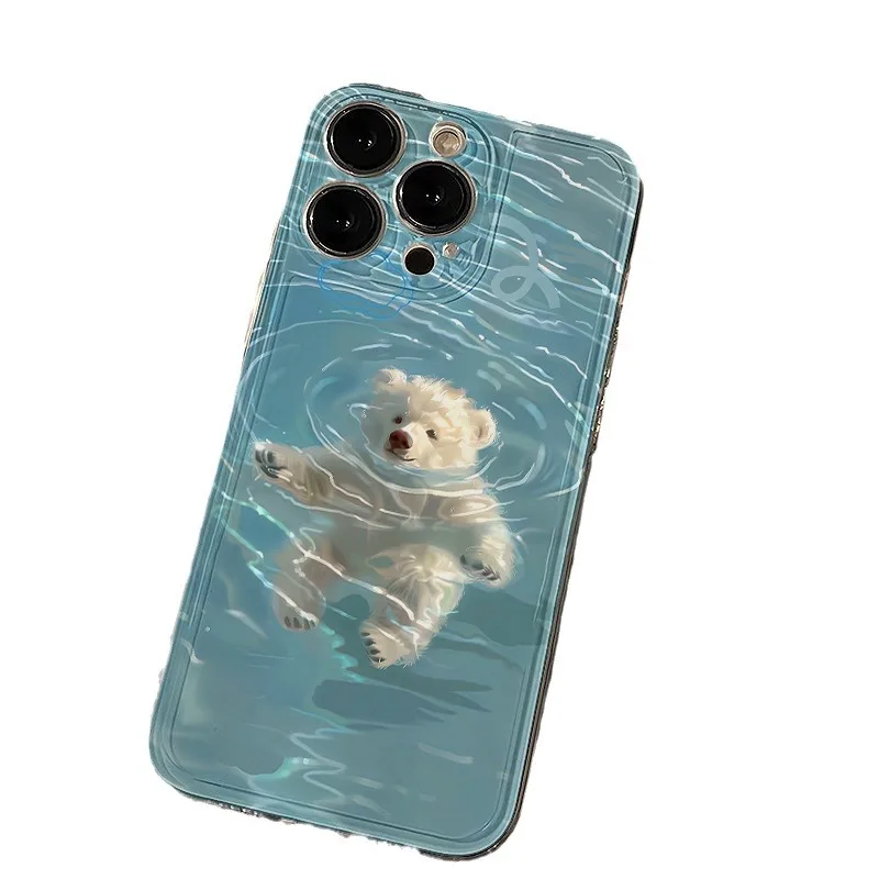 Cute Ocean Swimming Bear Case for IPhone 15 14 13 12 11 Pro Max X Xs Max XR 8 7 Plus Funny Cartoon Bear Shockproof Soft Shell