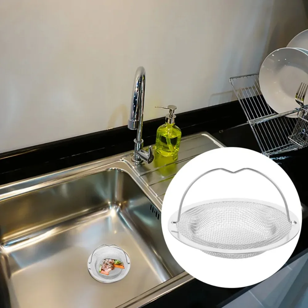 Floor Drain Durable Sink Strainer Mesh Round Convenient Drain Stopper Filter Silver with Handle Hair Catcher Kitchen