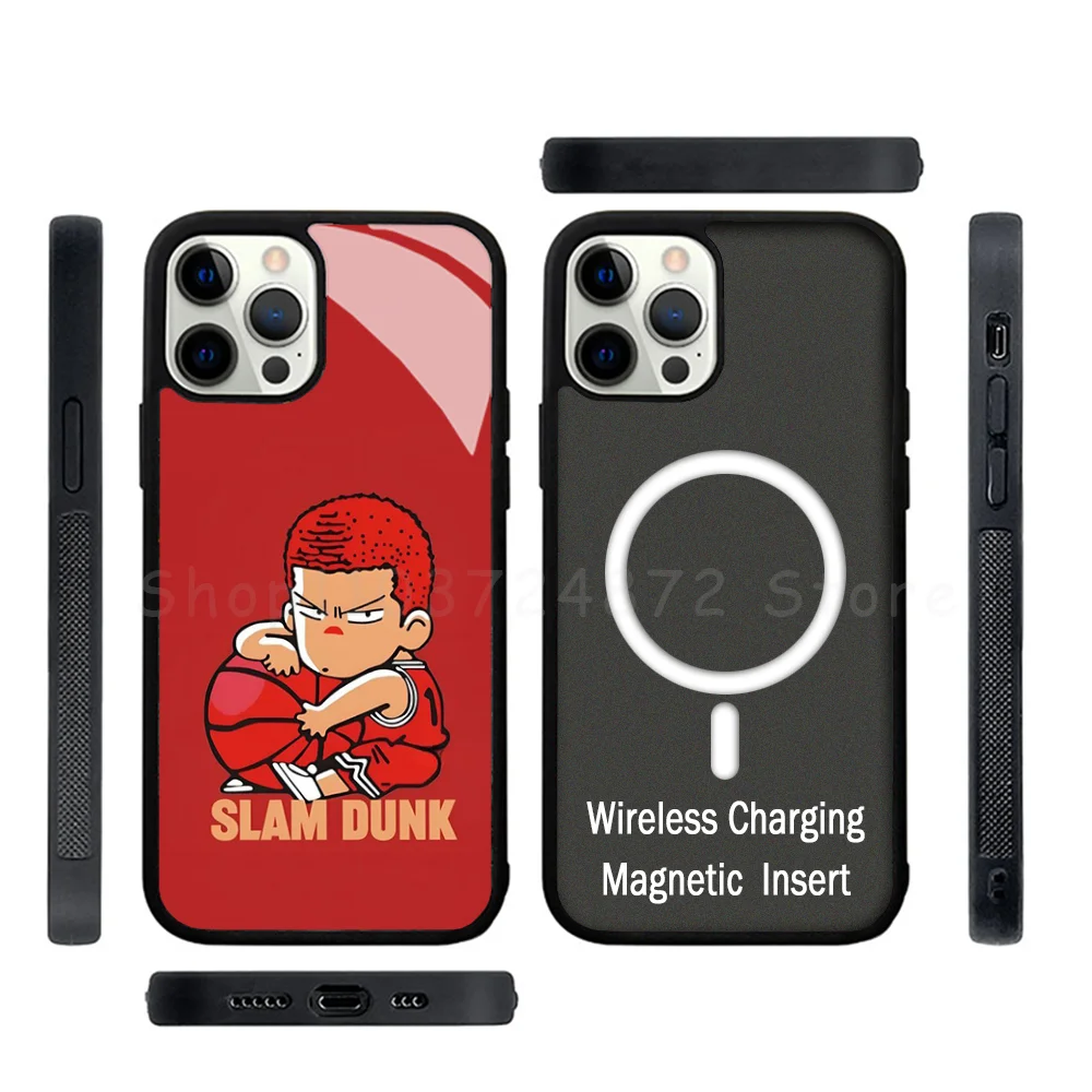 Anime SLAM DUNK Phone Case Strong Magnetic For IPhone 15 14 13 Pro Max Alex Mirror For Magsafe Wireless Charging Cover