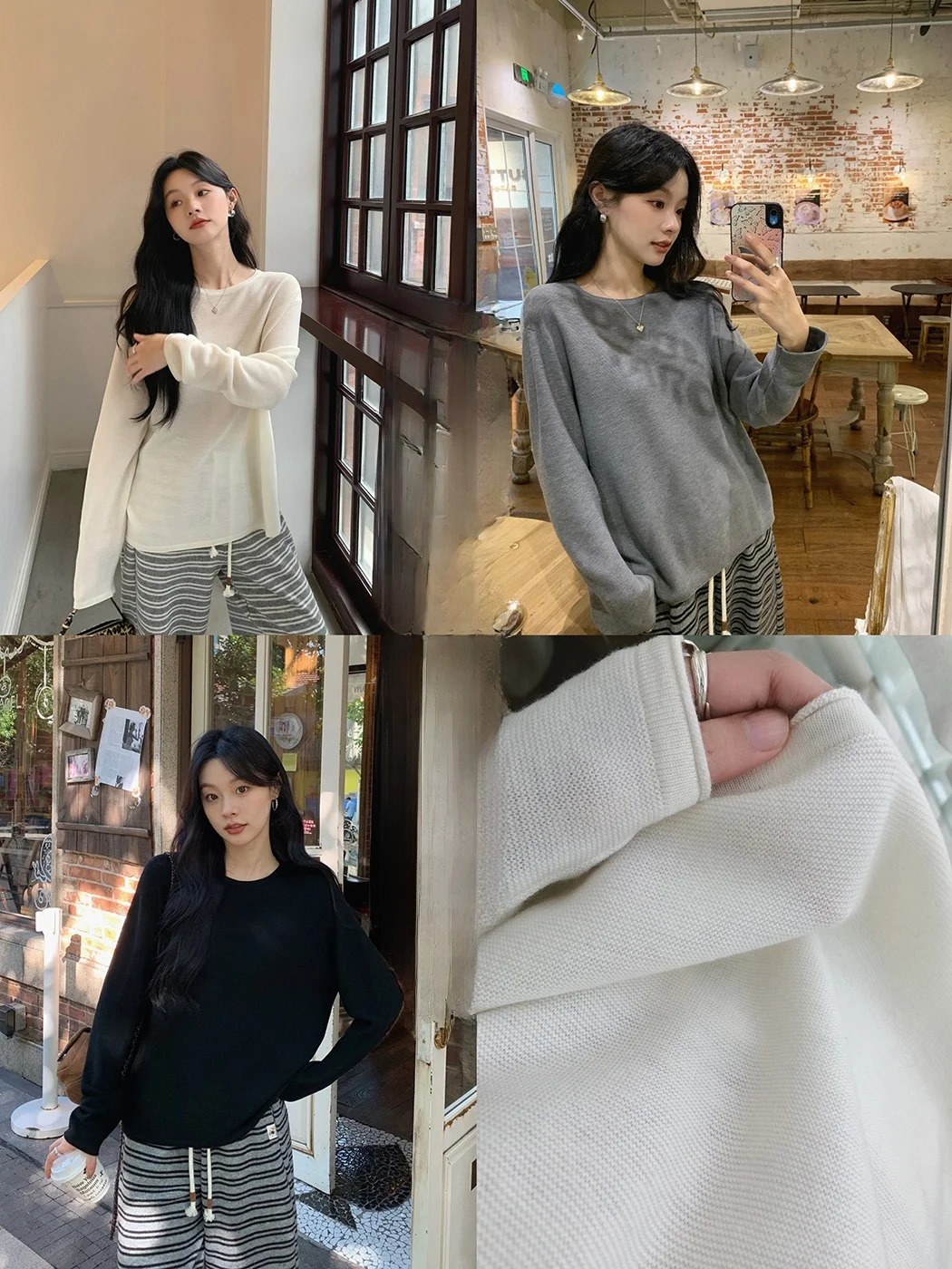 

Ibell Zhang Bellova Women's Long Sve Knitted Wool Top V-Ne Loose Fit Elastici Dra Sle Simple Faion Base irt