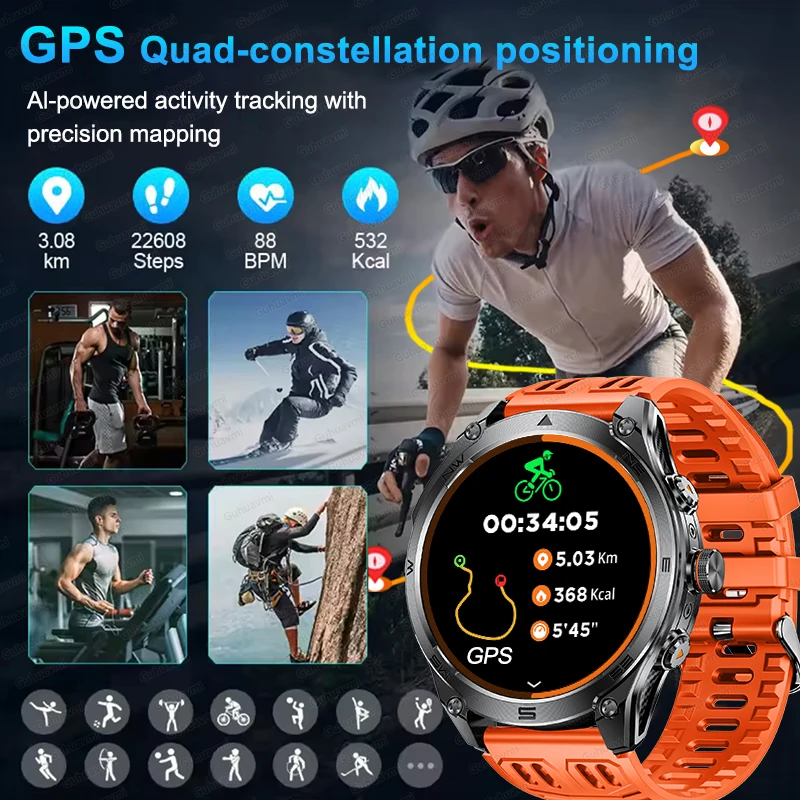 2025New GPS Sports Smart Watch  AMOLED Flashlight 950Mah Battery IP68 Waterproof Fitness Trackr BT Call Smartwatch For Men Women