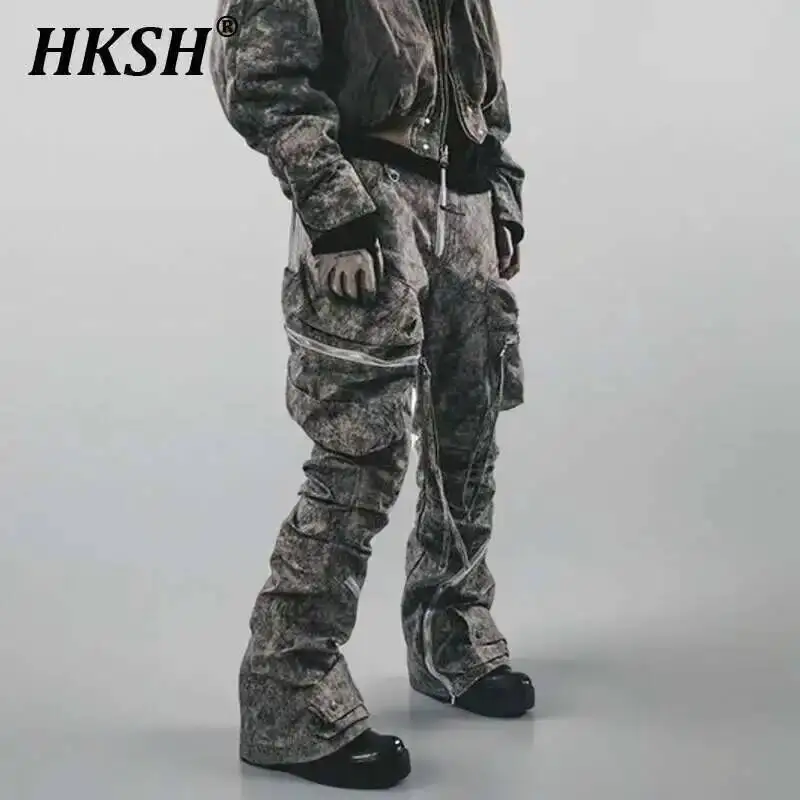 

HKSH Autumn New Men's Tide Punk Original Mid Waist Three-dimensional Pocket Slim Star Shaped Stacking Micro Flared Pants HK2832