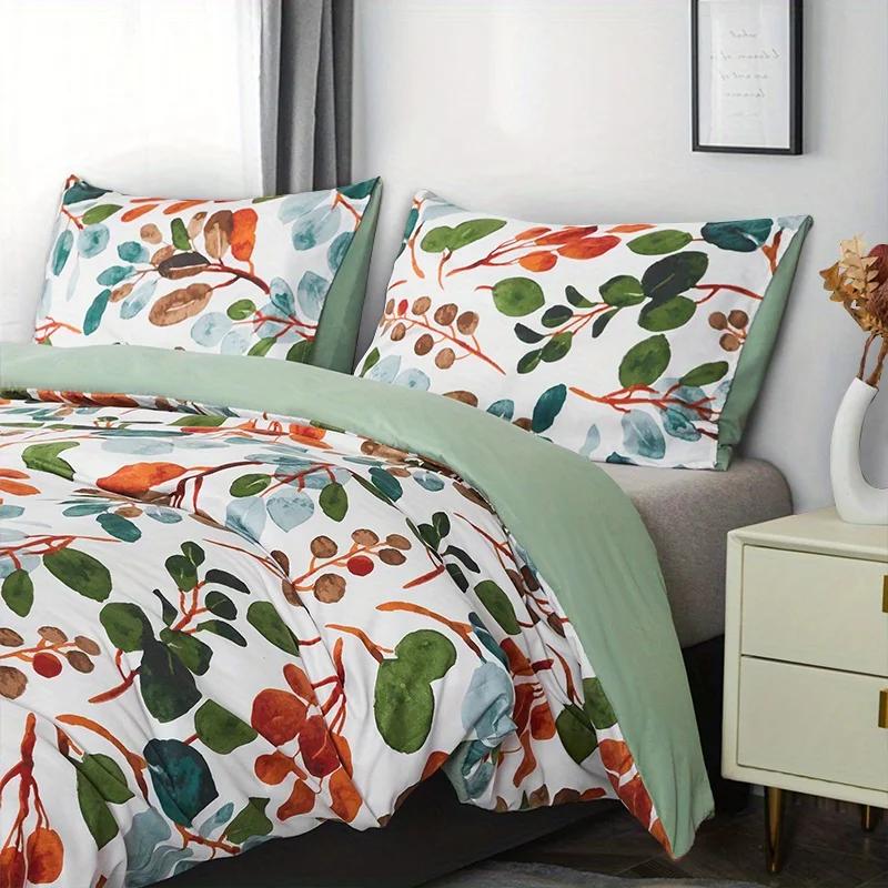 3pcs Duvet Covers  Size  Green Palm Leaf Fern Plant   Hawaiian Plant  Farmhouse Botanical Bedding Set Soft pillowcases*2