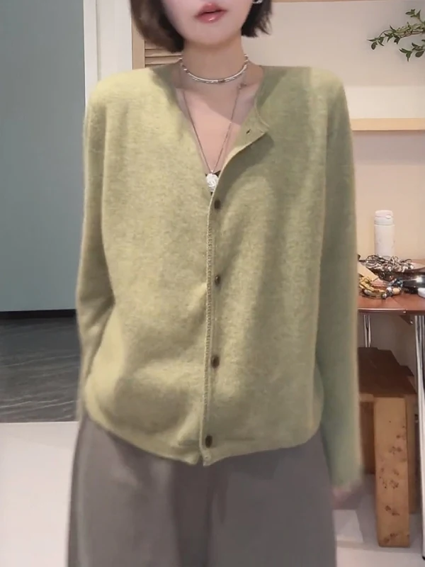 

Retro een Knitted Sweater Women's Casual Loose plus Size Fat MM Slimming Open Cardigan Spring Leisure Top