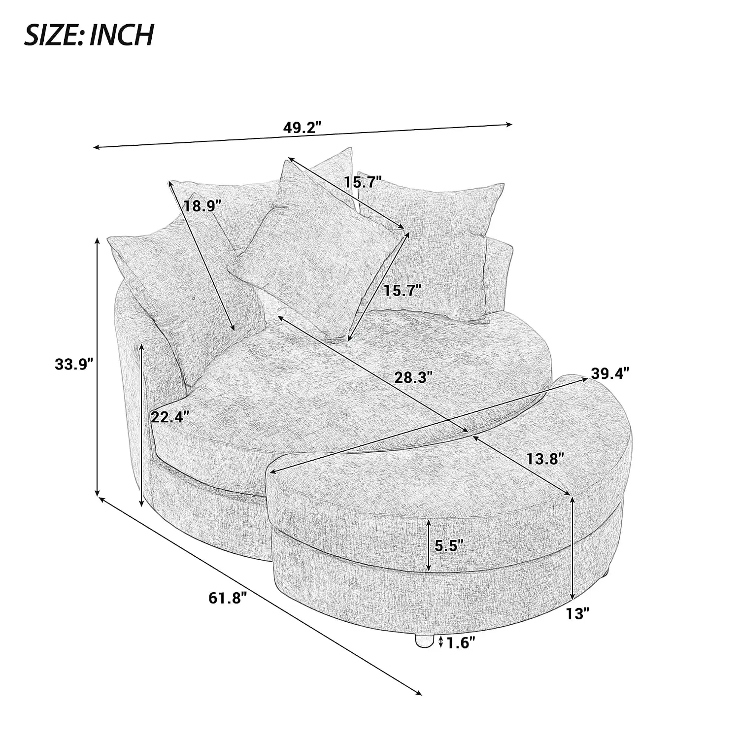 Swivel Accent Barrel Chair with Storage Ottoman, 360° Round Chenille Lounge Chair with 4 Pillows, Modern Upholstered Leisure Arm