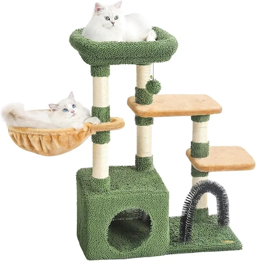 

HOOPET 32IN Cactus Cat Tree for Indoor Cats - Multi-Level Cat Tower with Hammock, Condo, Scratching Posts, Self-Grooming Brush &