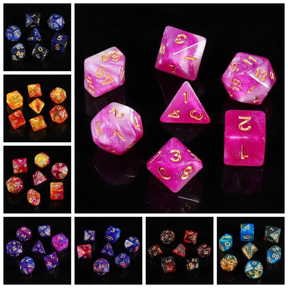 

7PCS/Set Double-Colors Pearlescent Dice Polyhedral Digital Acrylic Dice Durable Glitter Mixed Color Dice for RPG Dungeons