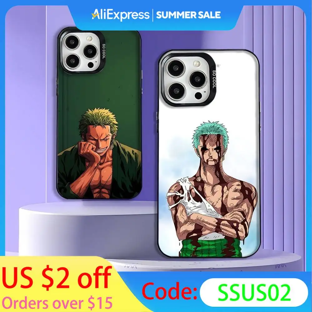 

Anime One P-Pieces Z-Zoro Phone Case For iPhone 16,15,14,13,12,11,Mini,Pro,E,MAX Gray Matte Silicone Black Cover
