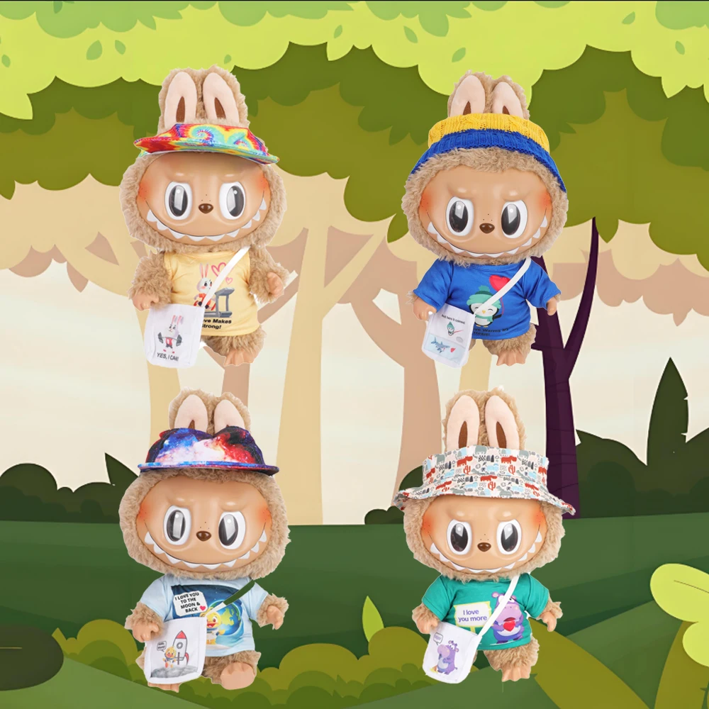 Grande Labubu Abbigliamento per bambole Simpatici animali T-shirt + Cappello + Borsa Set di vestiti Vestito per 38-40 cm LABUBU Doll Toy Accessori Giocattolo di cotone Gioca