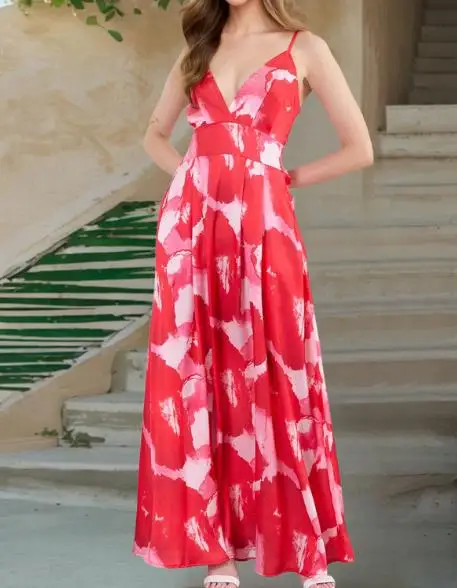 

Female Clothing for Woman 2025 Summer Beach Style Bohemian Vacation V-Neck Floral Dresses Women's High Waist Elegant Dress