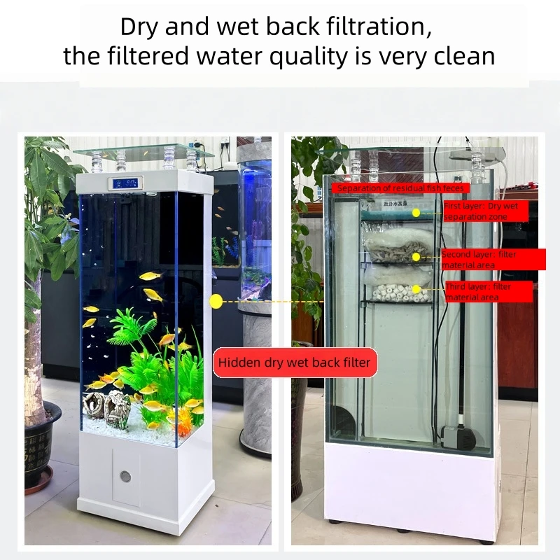 

Household Glass Medium Small White Floor Against The Wall Aquarium Water-free Vertical Super Landscaping Fish Gold Floor