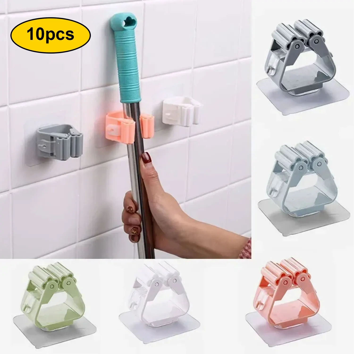 10 PCS 다목적 자체 접착 후크 걸레 후크 벽 마운트 걸레 주최자 빗자루 걸이 후크 홈 주방 욕실 보관 액세서리 욕실 방수 벽 후크
