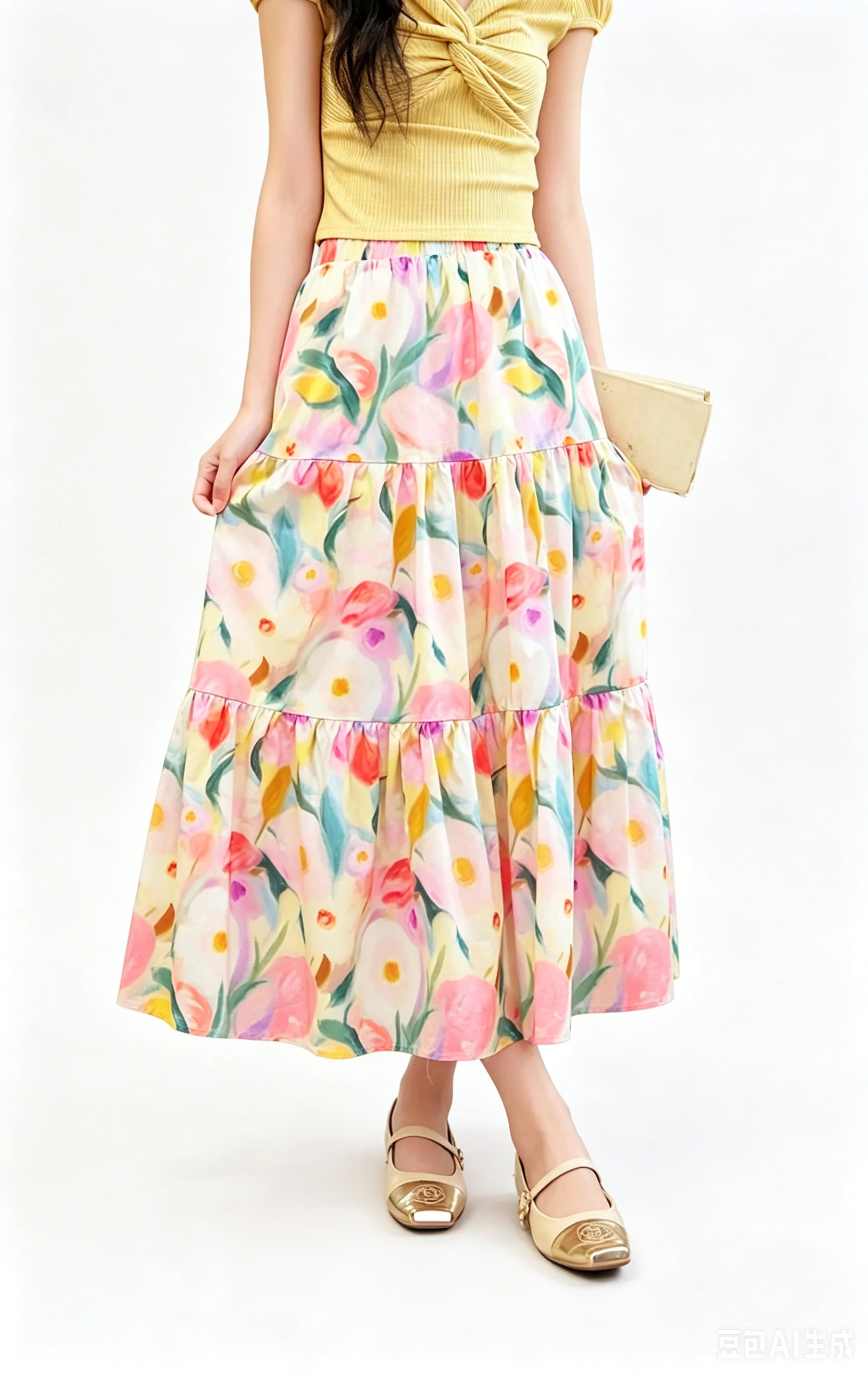 Chic Sweet Vacation Style Colorful Oil Painting Printed Skirts Spring Summer Romantic Floral Versatile Skirt Sweet Fashion Women