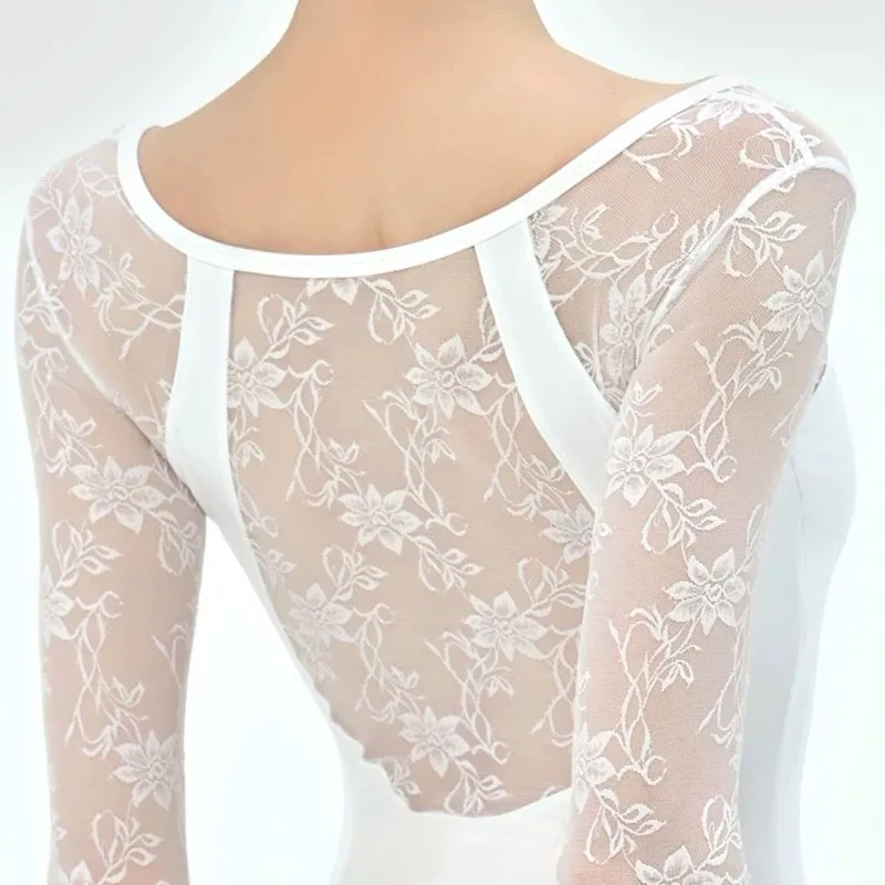 الدانتيل المرقعة رداء رقص الباليه المرأة الخامس الرقبة طويلة الأكمام راقصة الباليه الكلاسيكية Dancewear الجمباز ملابس السباحة جوارب يوغا الأداء