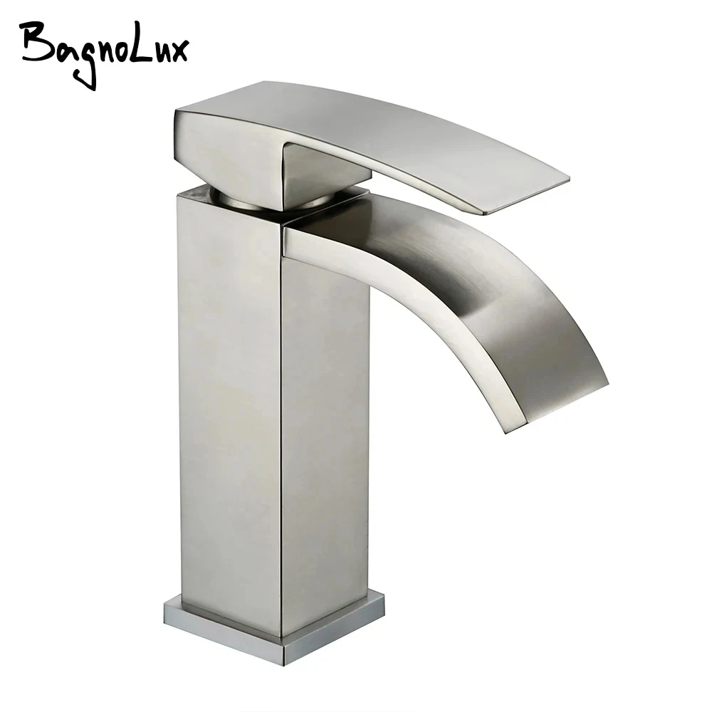 

Brushed Nickel Brass Deck Mounted Single Holder Hole Basin Hybrid Hot And Cold Water Bathroom Faucet