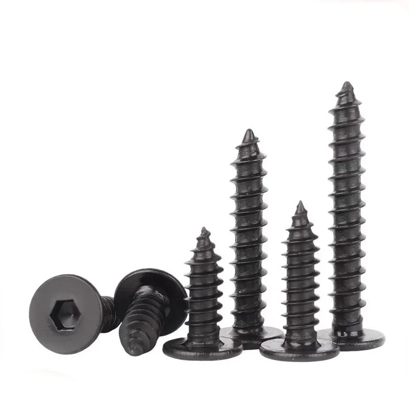

M5 M6 M8 Black 304 Stianless Steel Super Ultra Thin Hex Socket Flat Head Screw Self-Tapping Wood Screws Length 10mm-80mm
