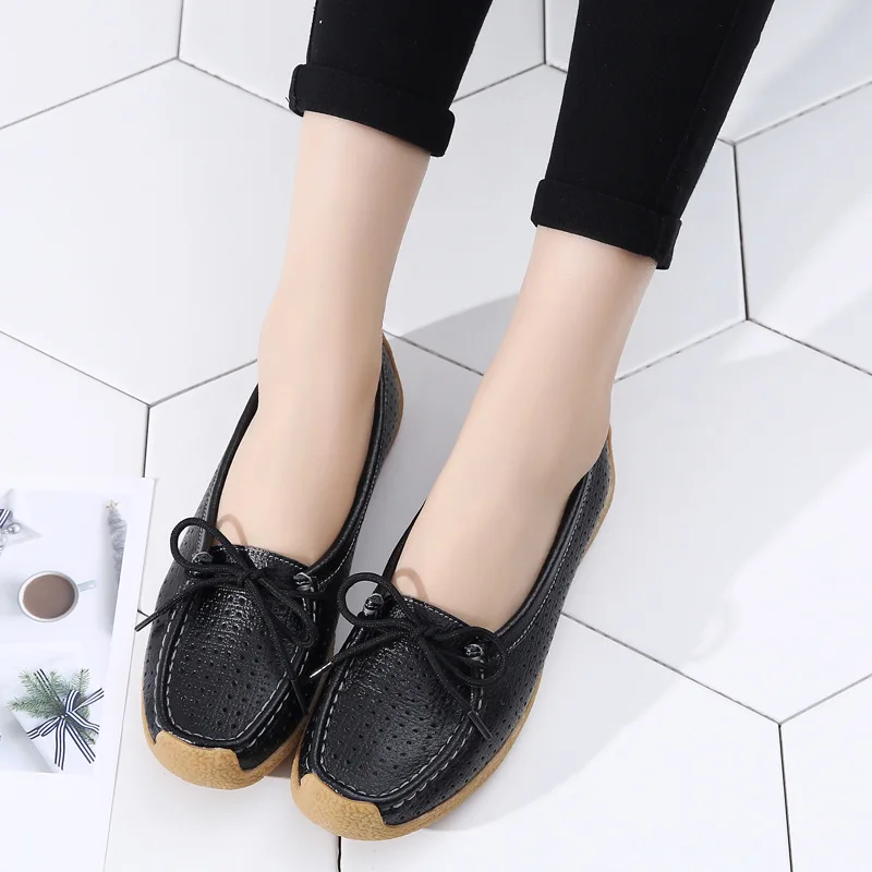 Women Flats Summer Women Genuine Leather Shoes With Low Heels Slip On Casual Flat Shoes Women Loafers Soft Nurse Ballerina Shoes