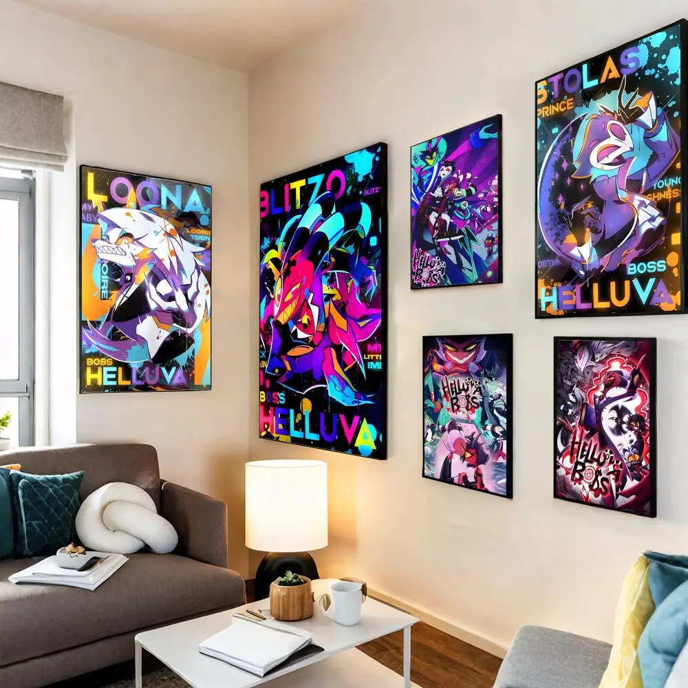 H-Helluva Boss أنيمي اللوحة الخط قماش HD ملصق جدار الفن الداخلية المدخل ديكور المنزل هدايا العيد #3
