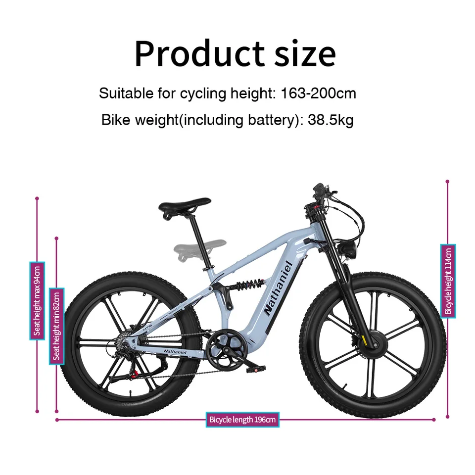 Nathaniel 2000W E-Bike SYR09 Dual Drive 26x4.0 Fat Tire 48V20AH Battery E-Mountain Bike Outdoor Sports All-Terrain Electric Bike image 9