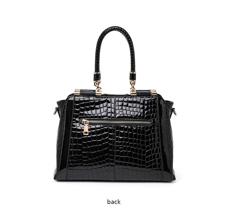 Aidrani Neue Glänzende Kroko-Muster Lackleder Handtasche für Damen mit Geflochtenem Griff und Metallkette, Crossbody Alltagstasche – Detail 12