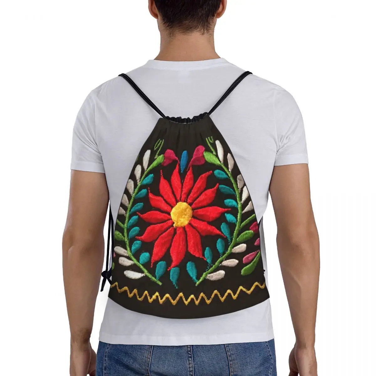 Custom Mexican Spanish Flowers Drawstring Backpack Bags Lightweight Textile Flowers Gym Sports Sackpack Sacks for Shopping