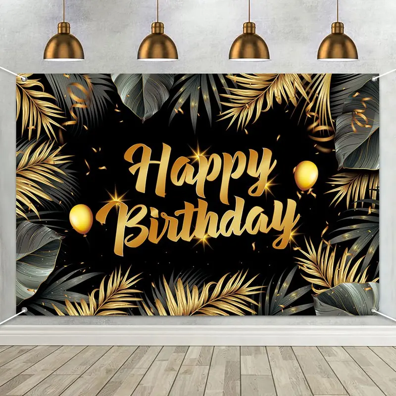 Black Golden Happy Birthday Backdrop Banner Background 30th 40th 50th Birthday Photo Background Birthday Party Backdrop Decor