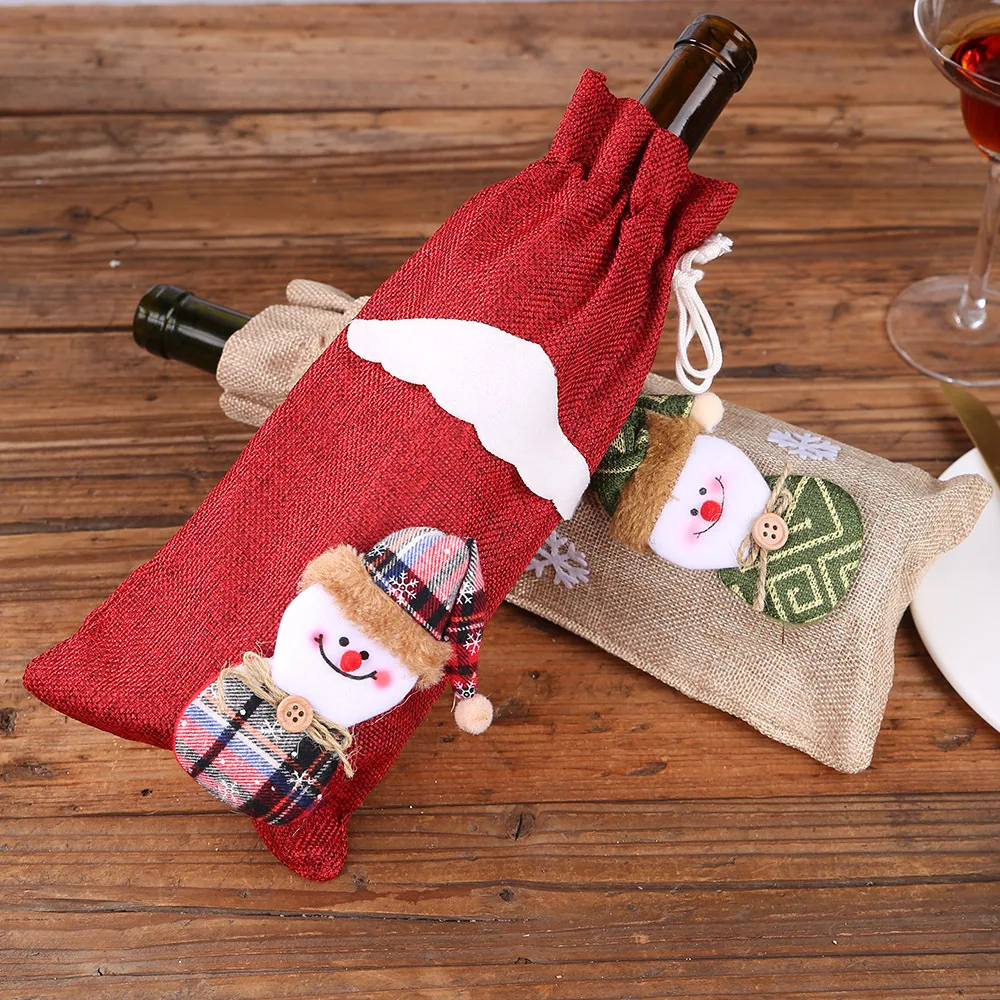 

1pc Christmas Wine Bottle Bag Linen Cover for Christmas Champagne Wine Bottle Cover Bottle Bag Xmas Dining Table Decor 30x14cm