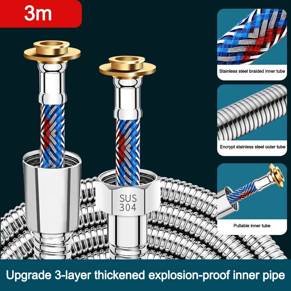 1.5/2/3meters Stainless Steel Shower Hose Rustproof Burst Resistant Flexible Shower Hose Universal Kink Resistant