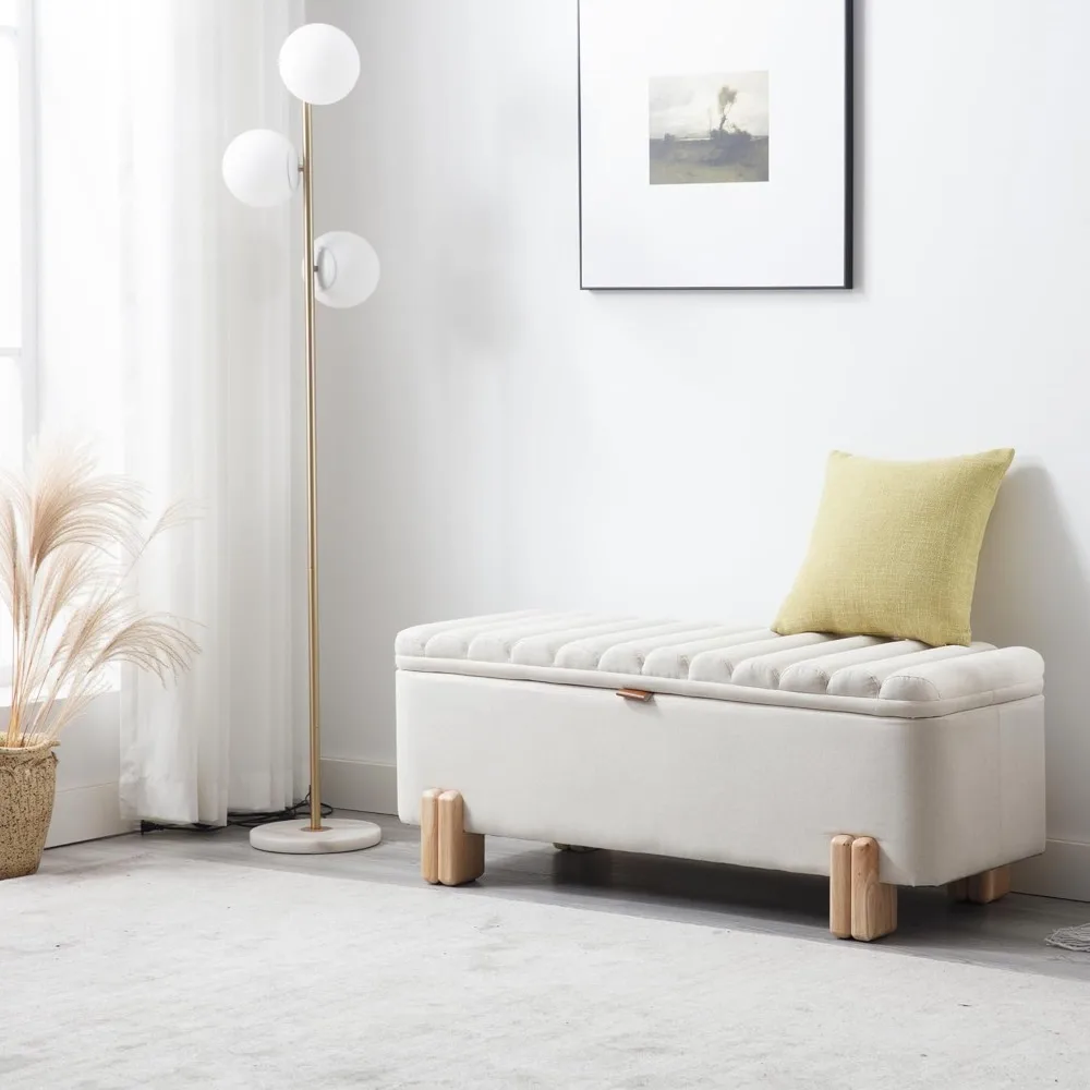 

Wavy Ottoman Storage Bench Multi-Functional Narrow Entryway Bench Elegant End of Bed Bench with Storage and Safty Hinge for Livi
