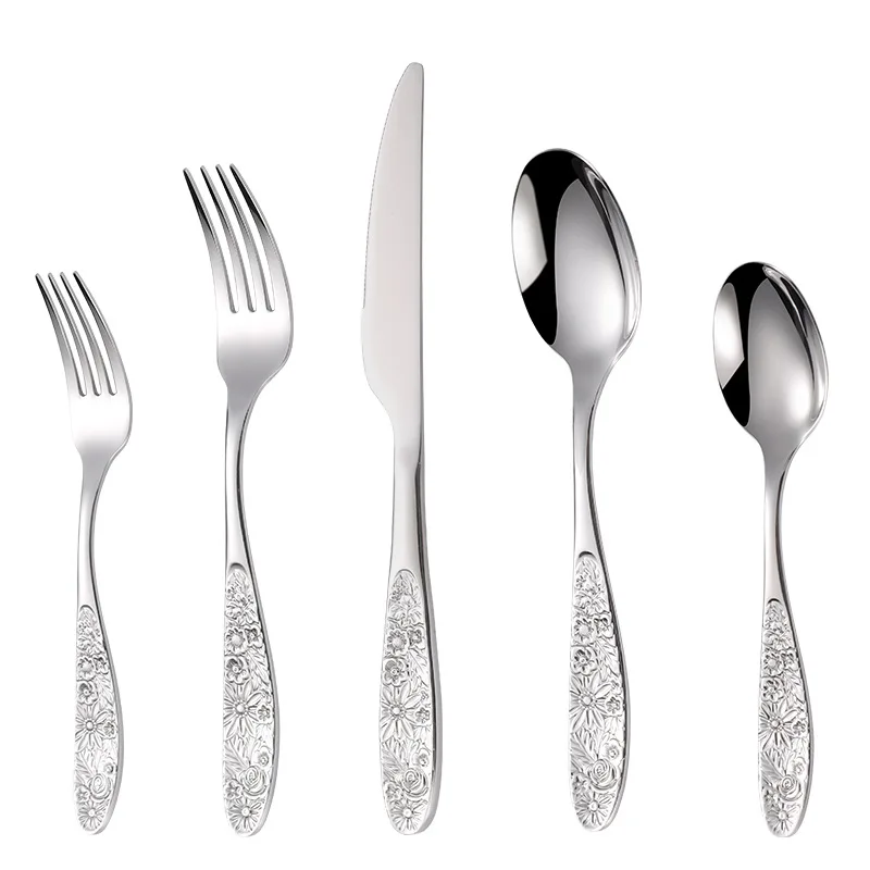 

6 Sets KuBac Partical Flower Handle Stainless Steel Dinnerware Set Dinner Knife Fork Set Cutlery Set Drop Shipping