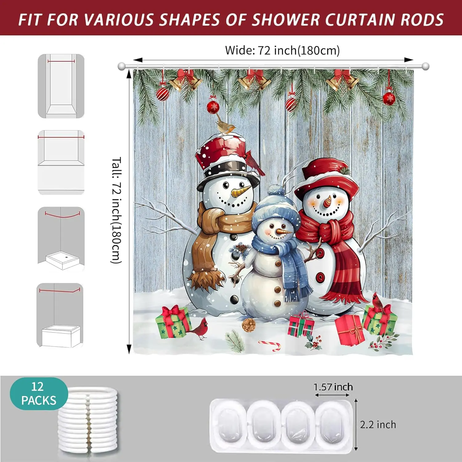 عيد الميلاد الشتاء ثلج مزرعة دش الستار للحمام فروع الصنوبر ريفي الخشب مجلس عيد الميلاد شجرة صنوبر عطلة البلاد