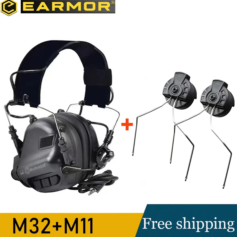 EARMOR Helmet Headset M32 Tactical Communications Headset, Active Shooter Earmuffs with ARC Rail Adapter Kit for Helmet Headset