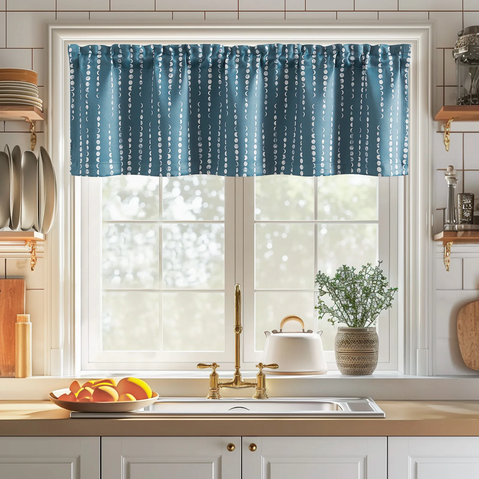 JINCHAN Moon Phase Print Valance Curtain For Windows Blackout Valance Kithchen Living Room Bathroom Small Curtains Rod Pocket