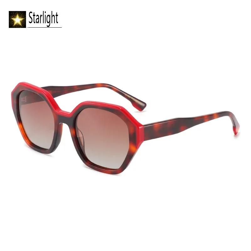 

Acetate Polarized Polygonal Sunglasses Woman Patchwork Fashion Tortoise Unisex UV400 Retro Glasses Man Eyewear Women Men 134mm