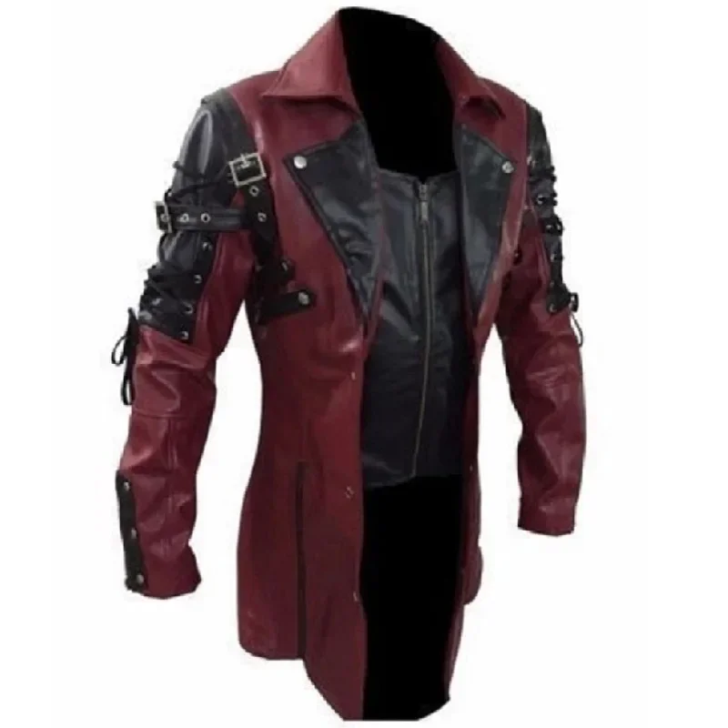 Medieval Retro Men's Autumn And Winter Gothic Street Motorcycle PU Leather Jacket Punk Slim Stitching Jacket