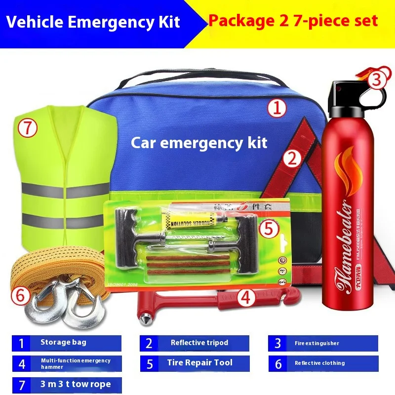 Car Tripod Warning Sign Car Mounted Fire Extinguisher Emergency Rescue Kit Multifunctional Emergency Kit For High-Speed Vehicles