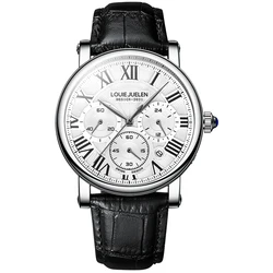 Men's Watch Business High end Genuine Leather Strap Multi functional Three eyes Waterproof Male Fashion Quartz Wristwatches