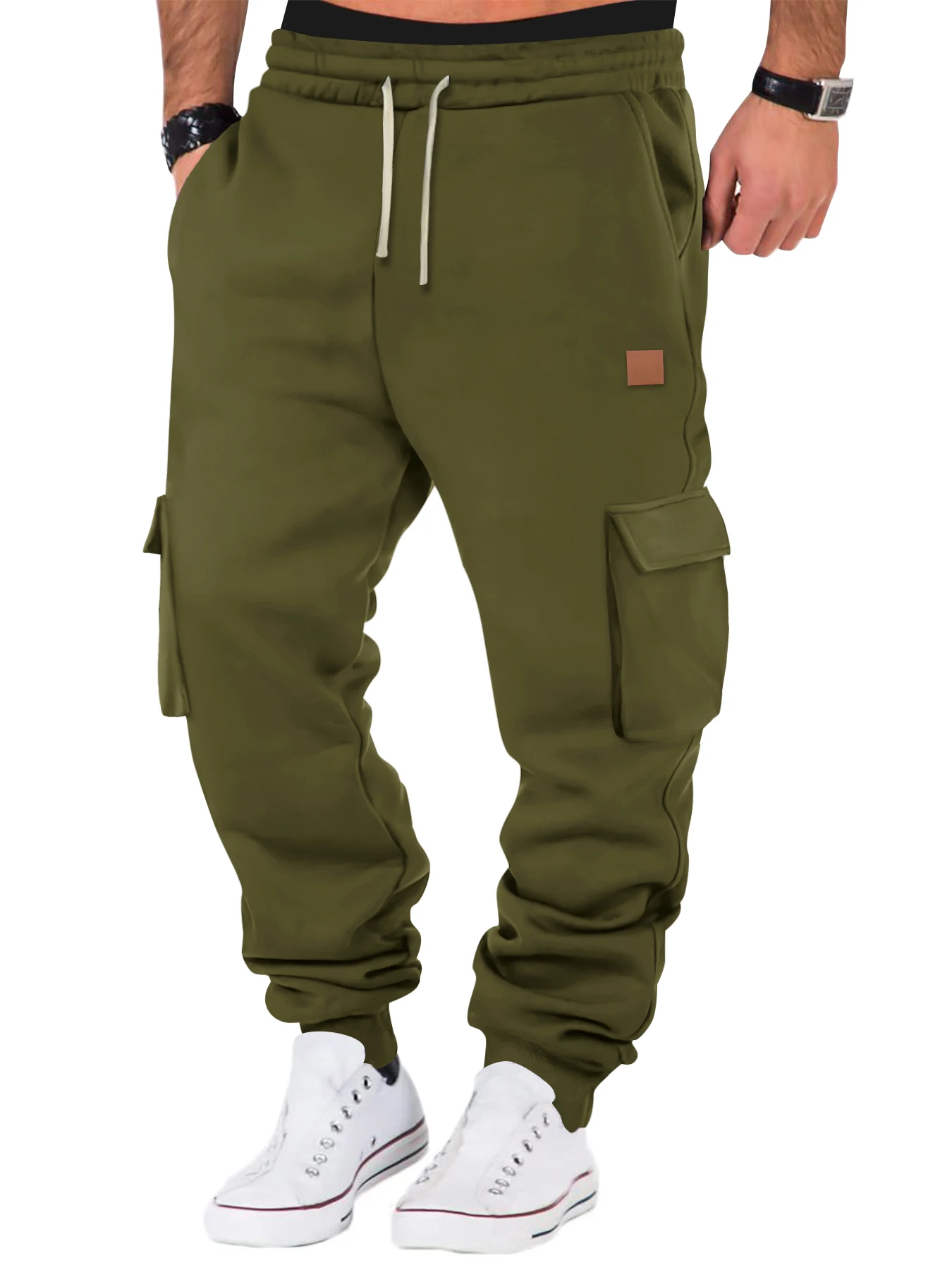 Men's Cargo Pants Casual Hip Hop Hit Color Multiple Pockets Trousers Streetwear Men Cotton Fleece Keep Ware Sweatpants European