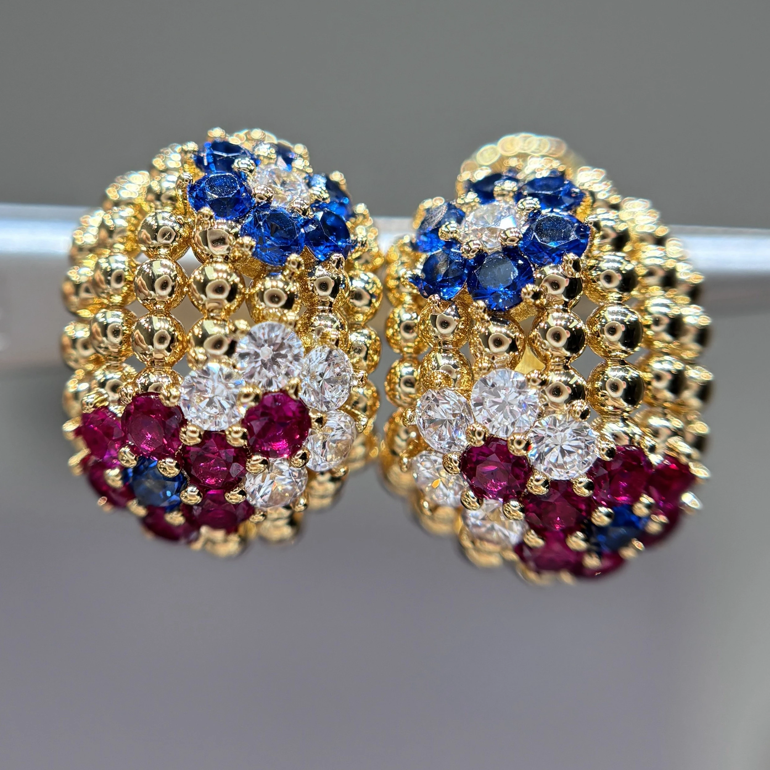 

Высококачественные серьги-цветы с сапфирово-синими и рубиново-красными камнями, позолоченные 18-каратным золотом, роскошный дизайнерский ювелирный набор для женщин, для вечеринок