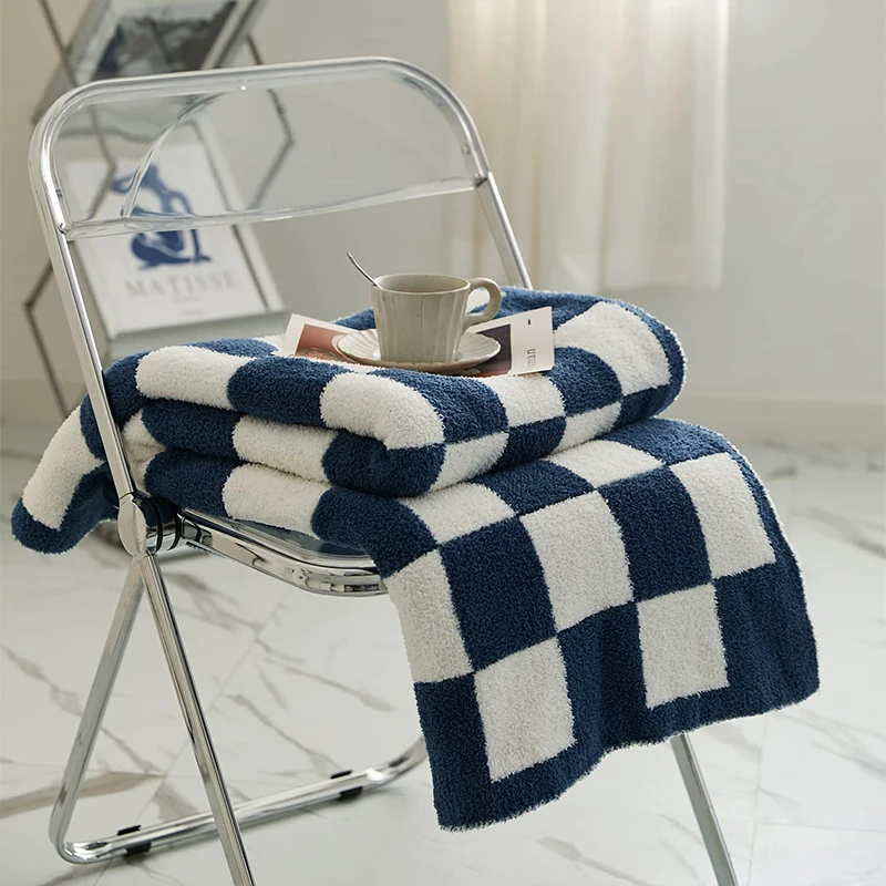 Textile City Ins Nordic Sofa Blanket Checkerboard Plaid Velvet Throw Blanket Home Sofa Cover Knitted Blanket